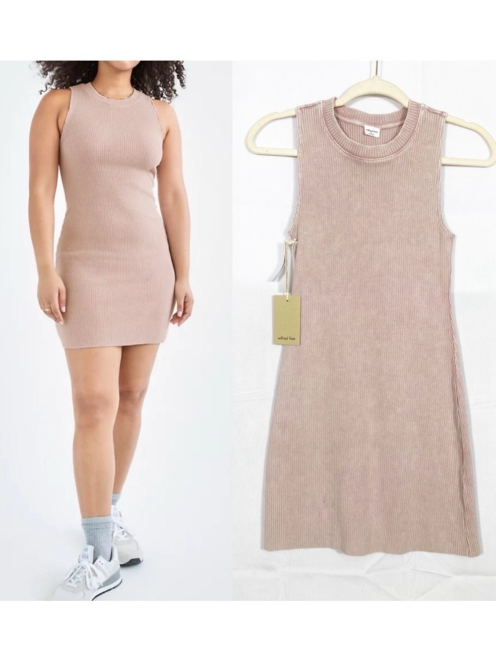 Wilfred Free X Aritzia Dunes Ribbed Crew Neck Mini Bodycon Dress Dawn Pink